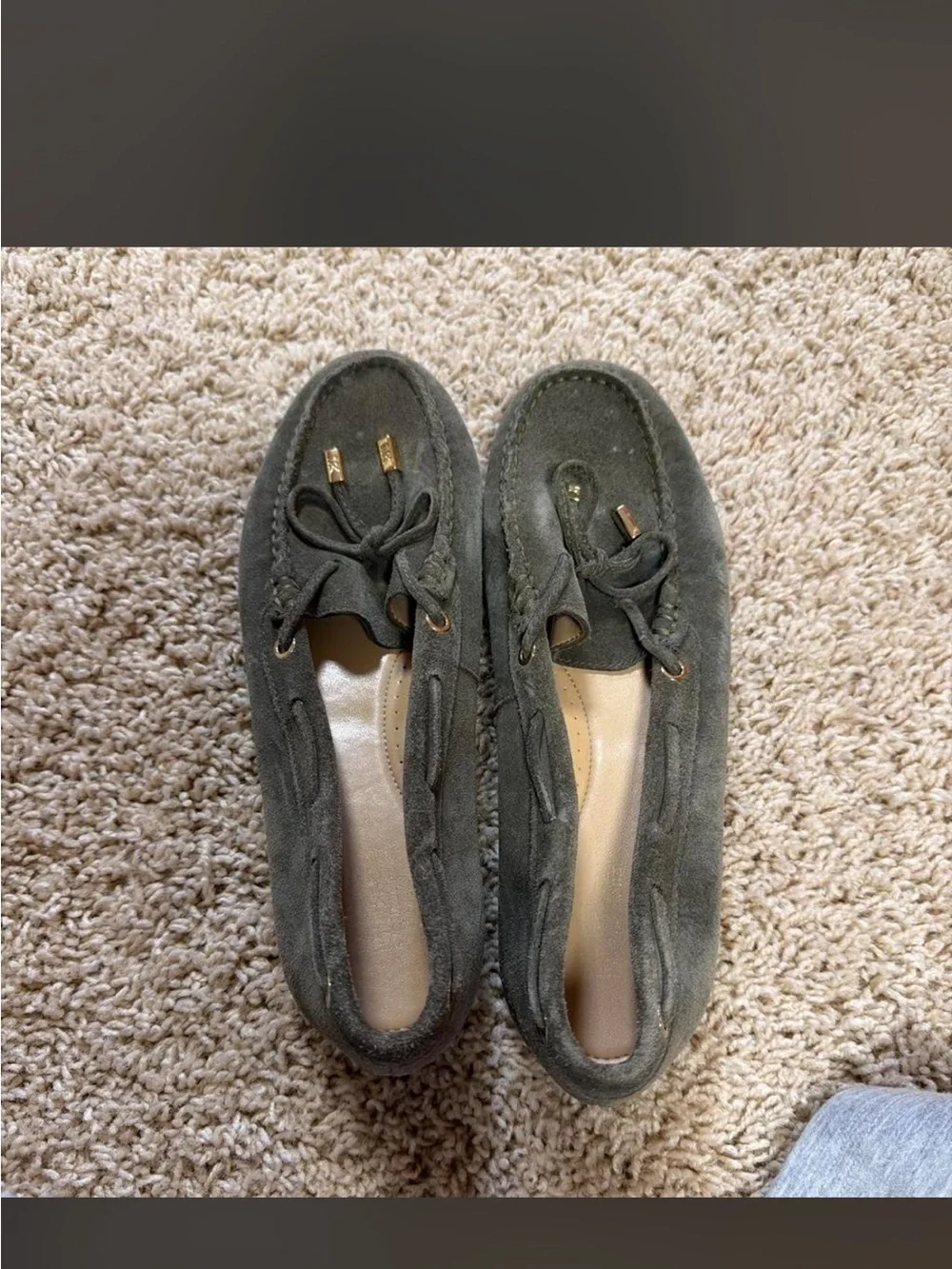 mK Olive Suede Tie-Front Moccasin Loafers